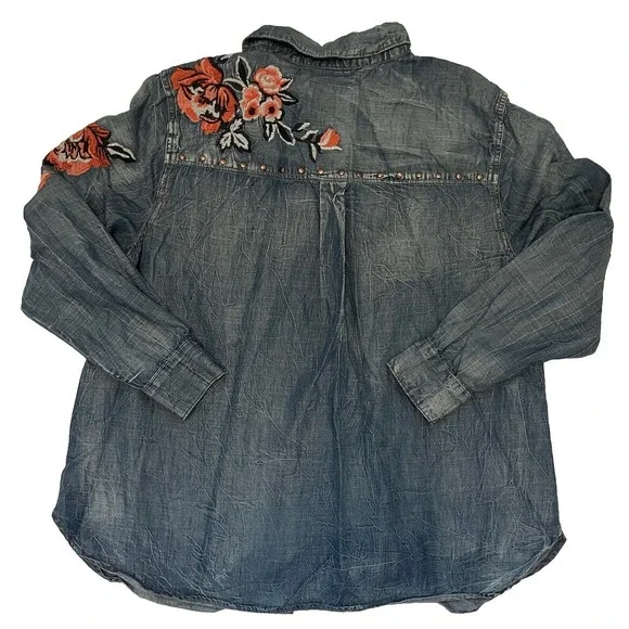 Jessica Simpson Womens Sz 1X Blue Denim Twill Embroidered Studded Western Boho - Picture 4 of 8